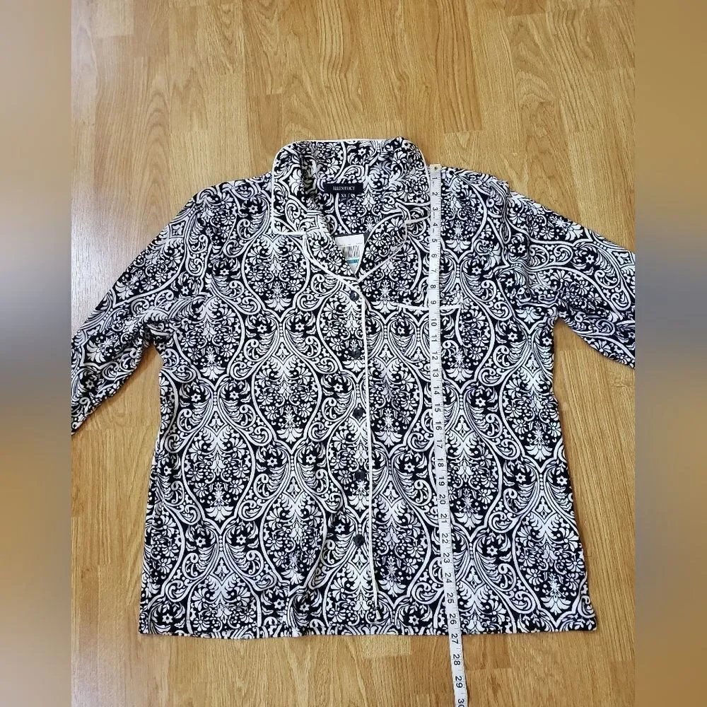 Ellen Tracy Long Sleeve Collared Paisley 2 Piece Pajama Set Sz XL